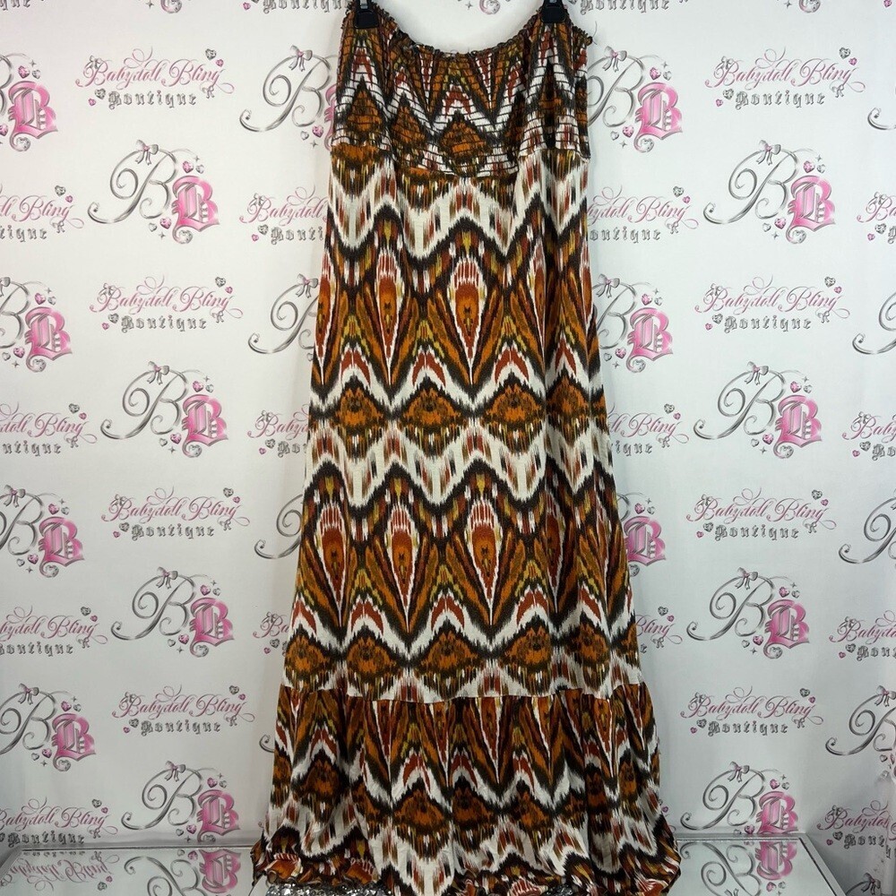 Trendy land skirt or strapless dress Bohemian Maxi Skirt in Brown and Cream